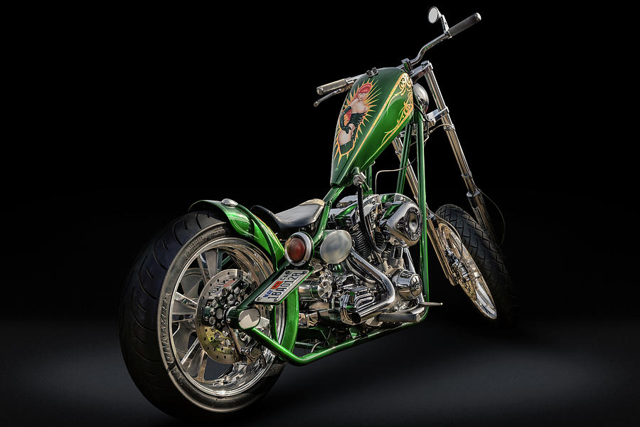 Green/Gold Harley Chopper Photograph by Andy Romanoff
