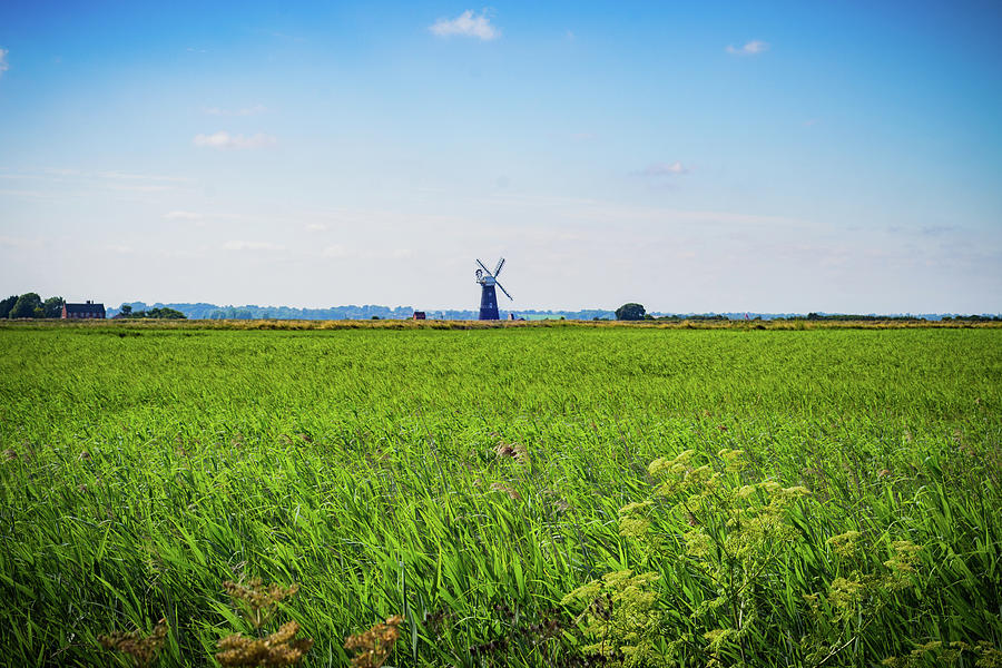 Green Grass Field with Windmill on Horizon Photograph by Scott Lyons