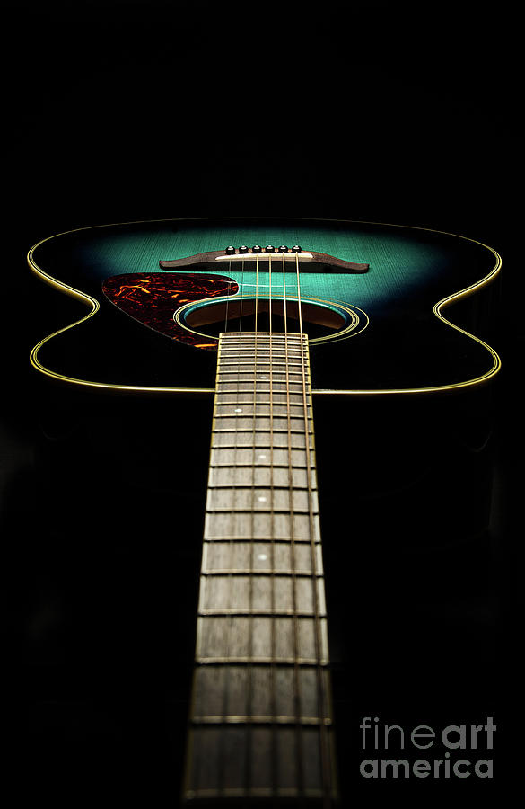 Green Guitar On Black Photograph by Sharpshutter