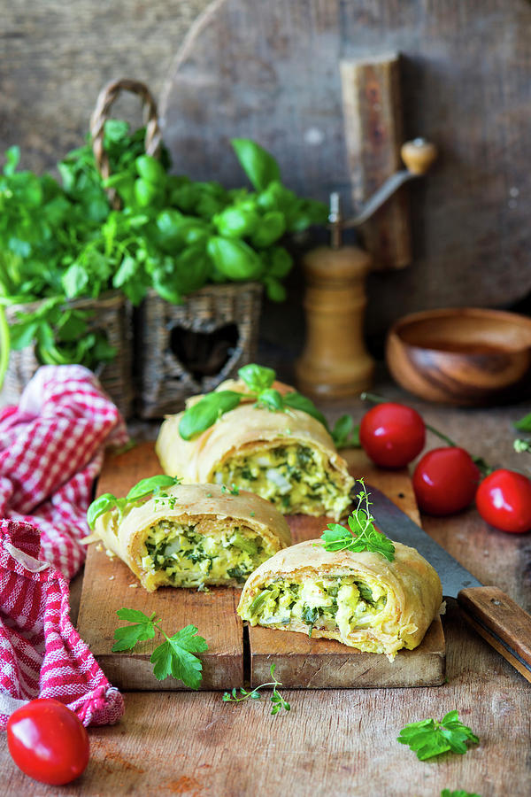 Green Herbs And Cottage Cheese Strudel Photograph by Irina Meliukh