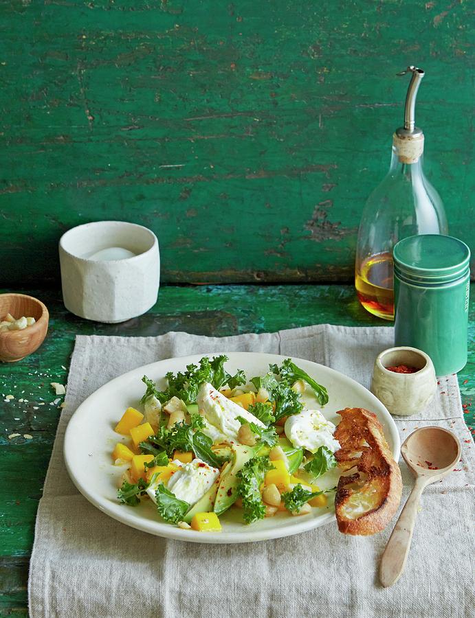 Green Kale Salad With Mozzarella And Avocado Photograph by Jalag / Julia Hoersch