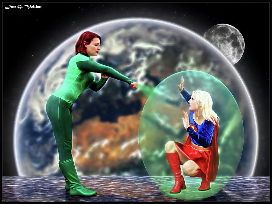 Green Lantern Vs Super Woman Photograph by Jon Volden