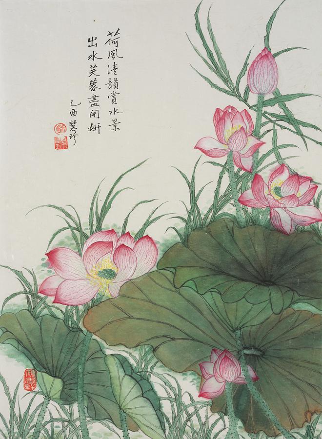 Flowering Lotus Painting by Jenny Sanders