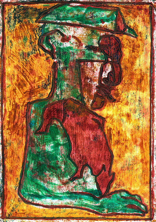 Green man in a hat profile Painting by Edgeworth Johnstone