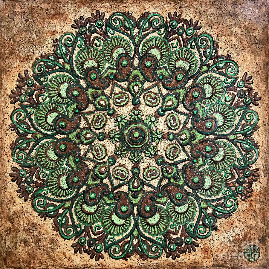Green Mandala Painting by Amy E Fraser