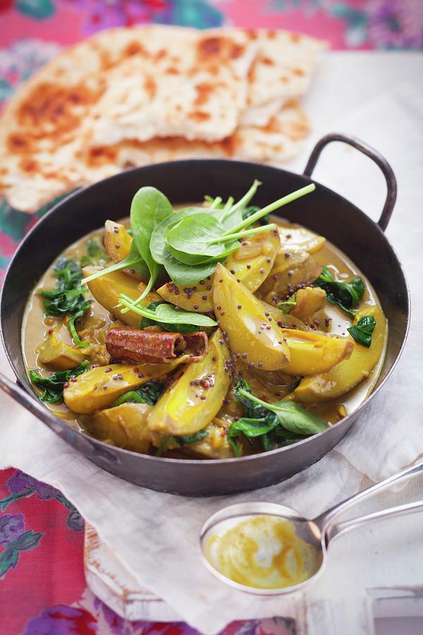 Bread Photograph - Green Mango Curry With Naan Bread by Eising Studio - Food Photo & Video