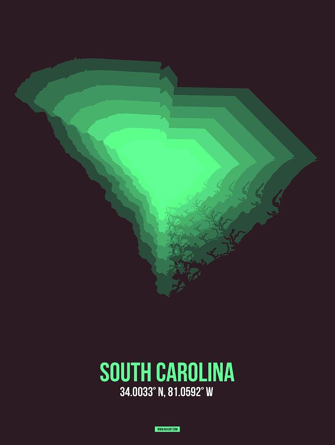 Map Digital Art - Green Map of South Carolina by Naxart Studio