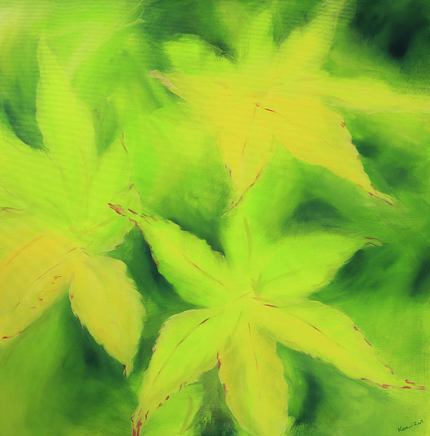 Green maple leaves Painting by Karen Kaspar