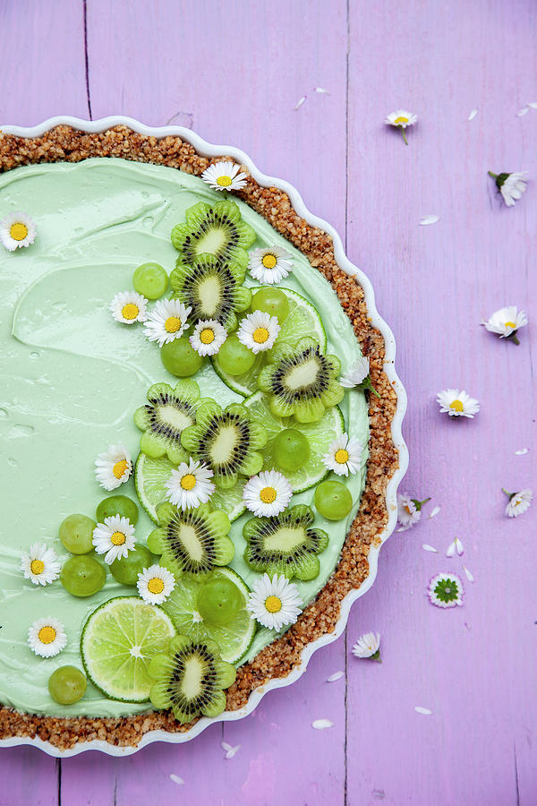 Green Matcha Torte With Daisies no Bake Cake Photograph by Julia Skowronek