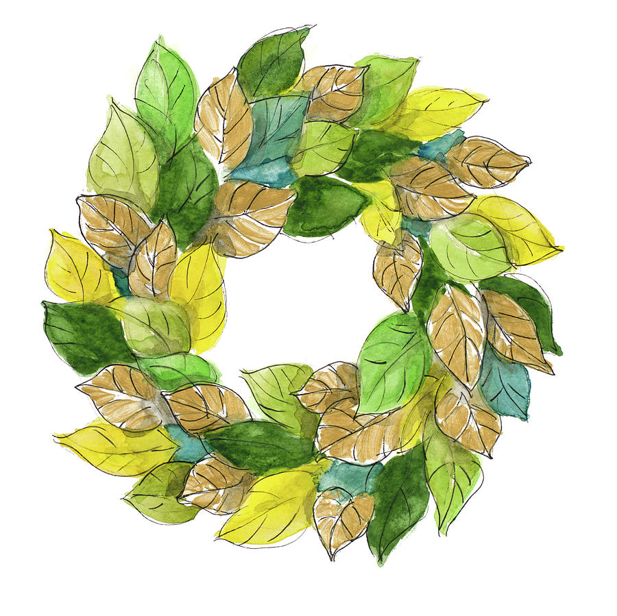 Holiday Mixed Media - Green Metallic Leaf Wreath by Lanie Loreth