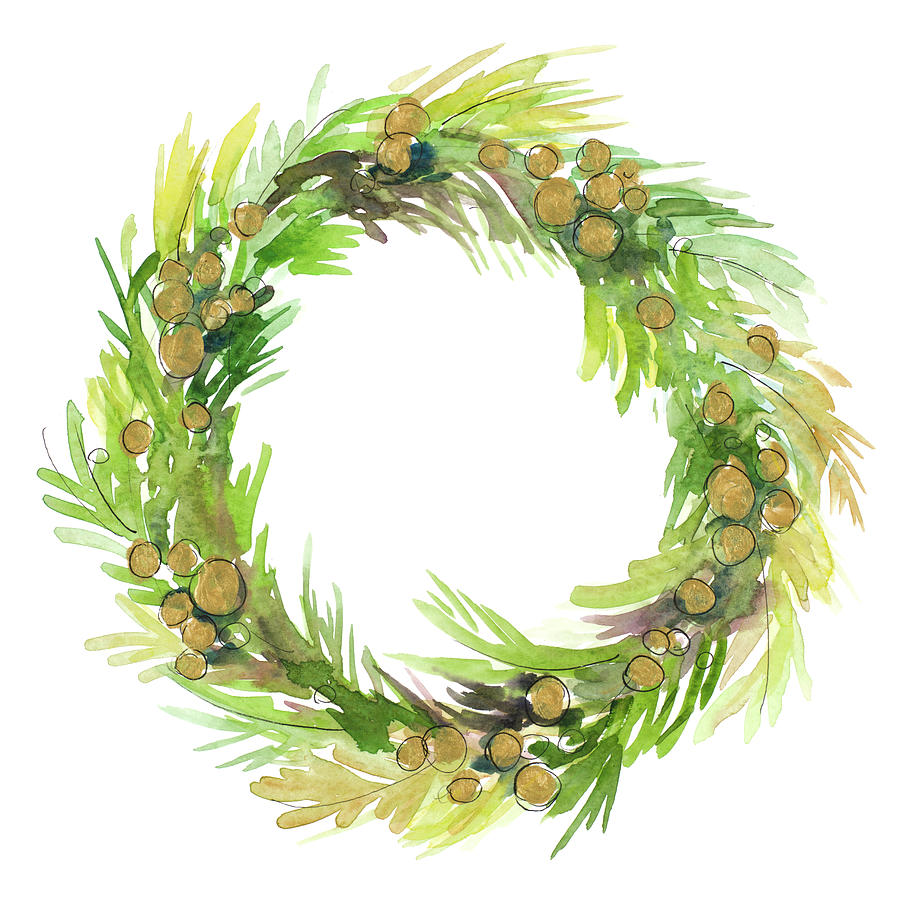 Holiday Mixed Media - Green Metallic Spruce Wreath by Lanie Loreth