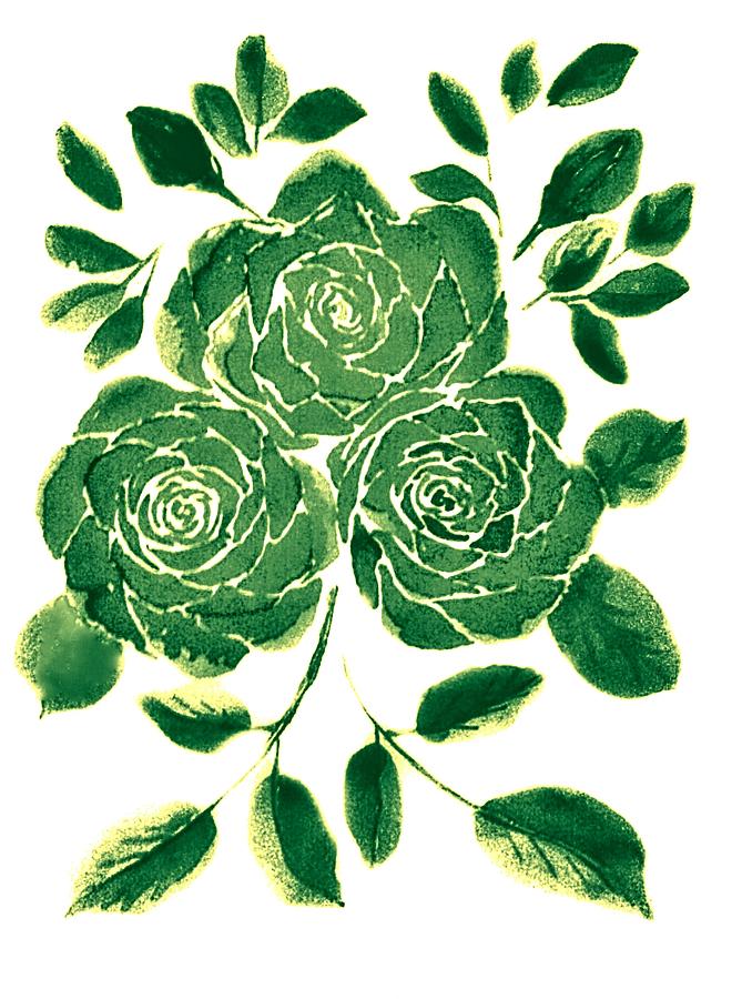 Green Monochrome Roses Digital Art by Delynn Addams