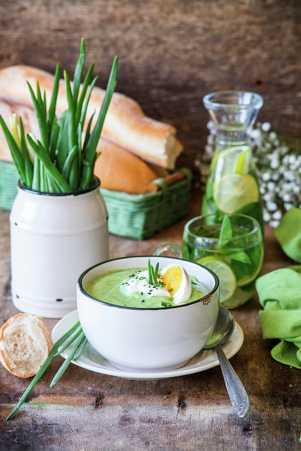 Green Onion Cream Soup With Boiled Egg Photograph by Irina Meliukh