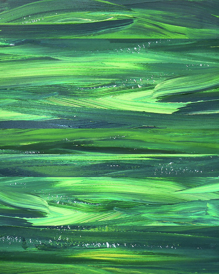 Green Organic Abstract Waves And Lines I Painting by Irina Sztukowski