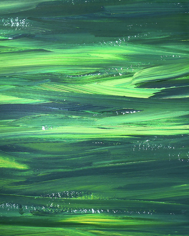 Green Organic Abstract Waves III Painting by Irina Sztukowski