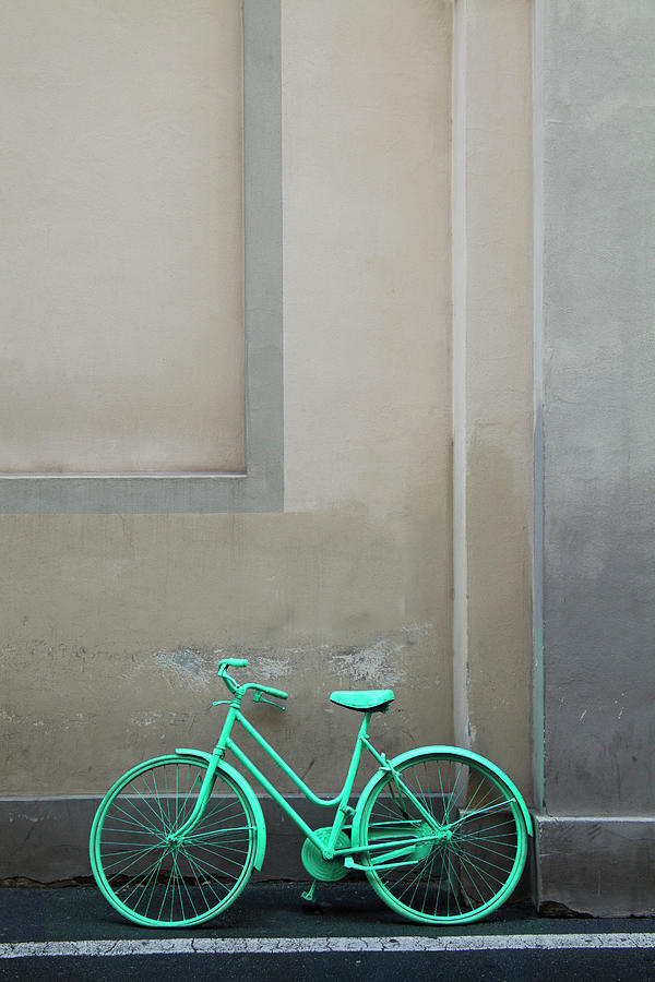 Green Painted City Bike Propped Against Photograph by Andrew Bret Wallis