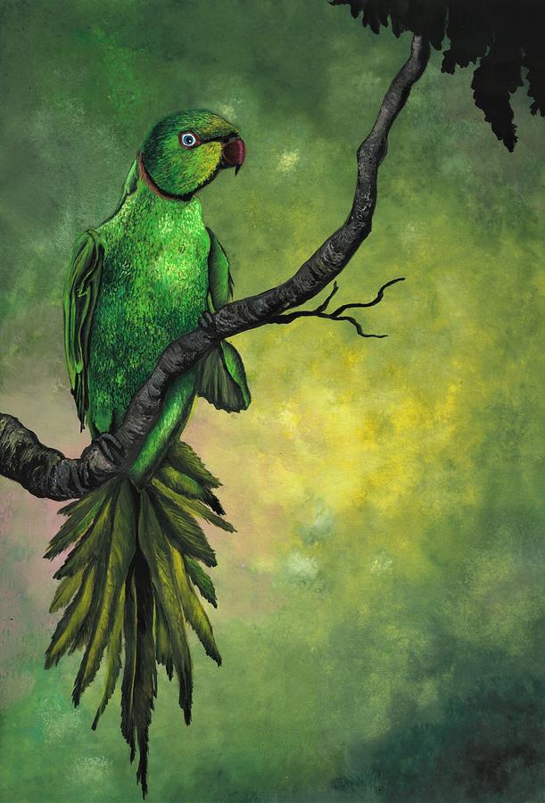 Green ring -necked parrot Painting by Tara Krishna