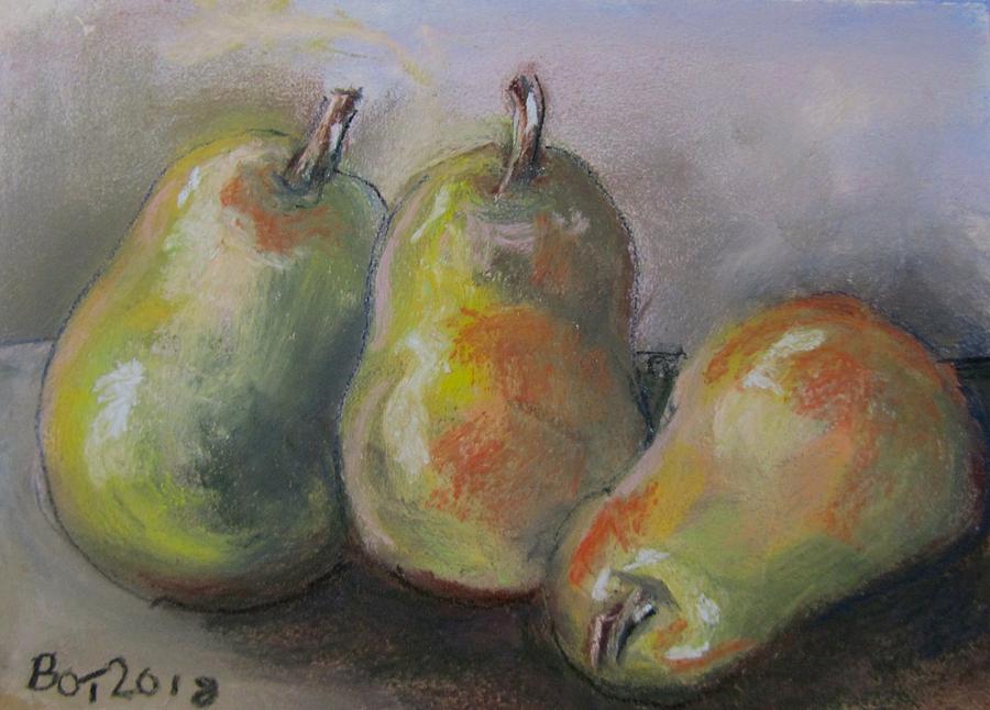Green Pastel Pears Pastel by Barbara OToole