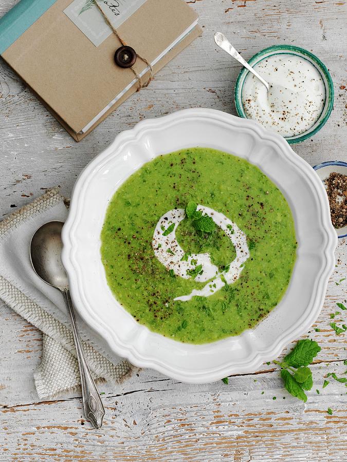 Green Pea Soup With Mint Photograph by Gareth Morgans
