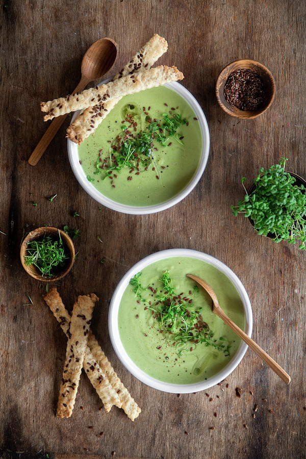 Green Peas Soup With Micro Greens Photograph by Irina Meliukh