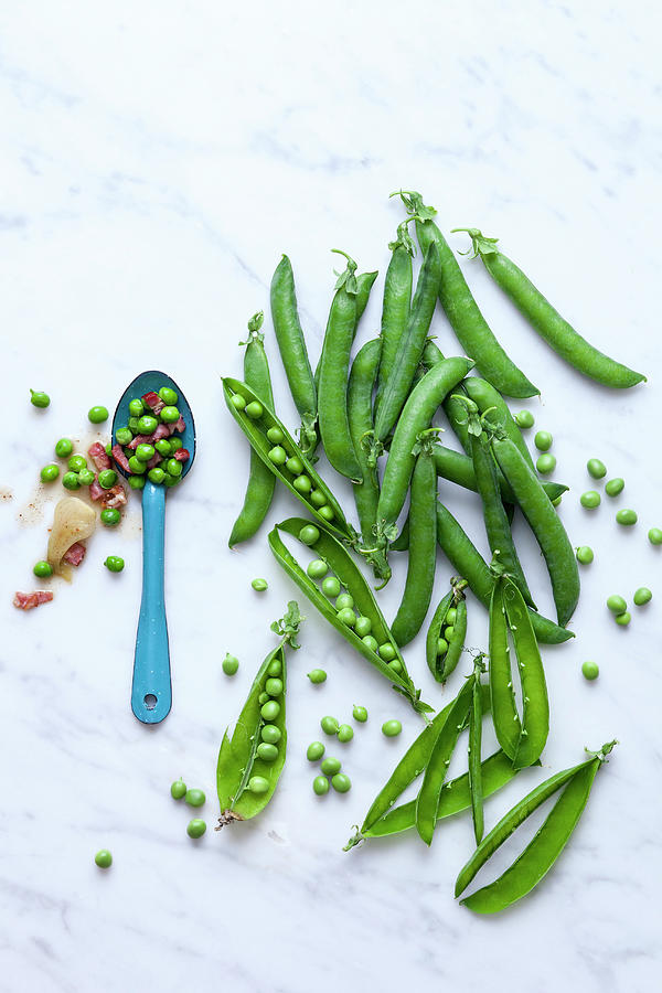 Green Peas With Diced Bacon And Pea Pods Photograph by Akiko Ida