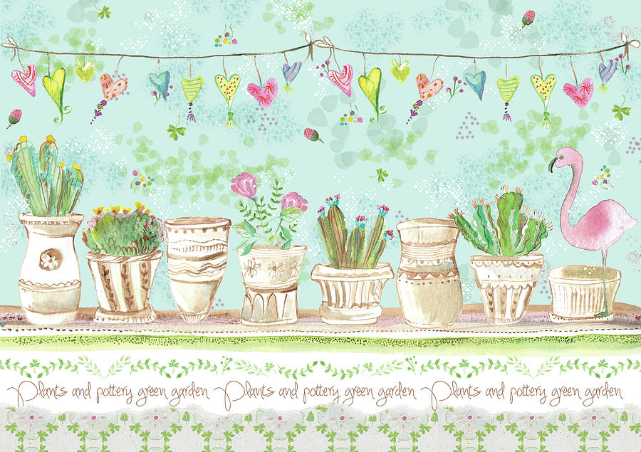 Flamingo Digital Art - Green Plants And Pottery by Gal Designs