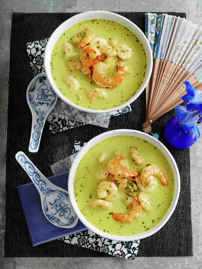Green Prawn And Coconut Soup With Coriander Photograph by Gareth Morgans
