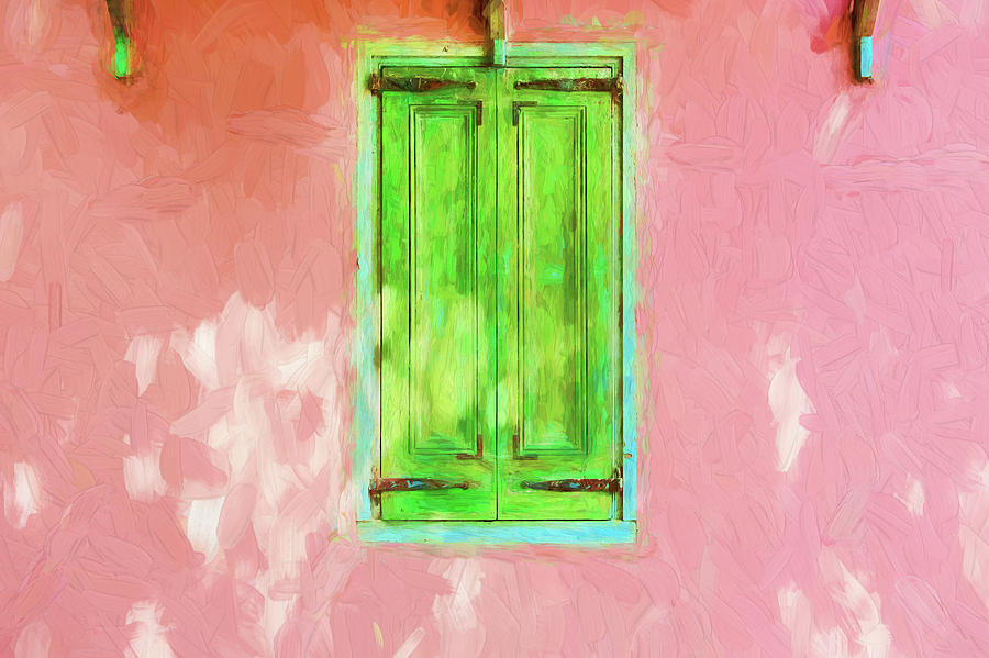 Green Shutters Pink Stucco Wall 003 Photograph by Rich Franco