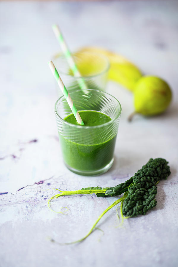Green Smoothie With Cabbage, Pear And Banana vegan Photograph by Jan Wischnewski
