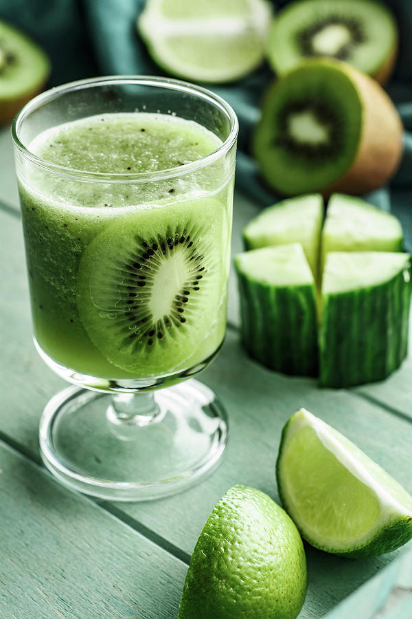 Green Smoothie With Kiwi Fruit, Cucunber And Lime Photograph by Mateusz Siuta