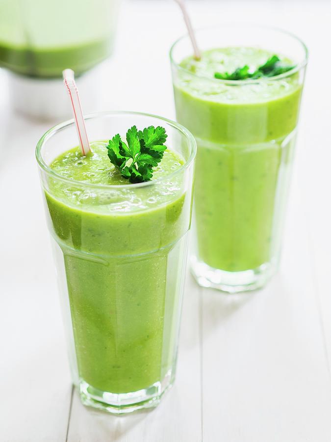 Green Smoothies Garnished With Parsley Photograph by Magdalena Paluchowska