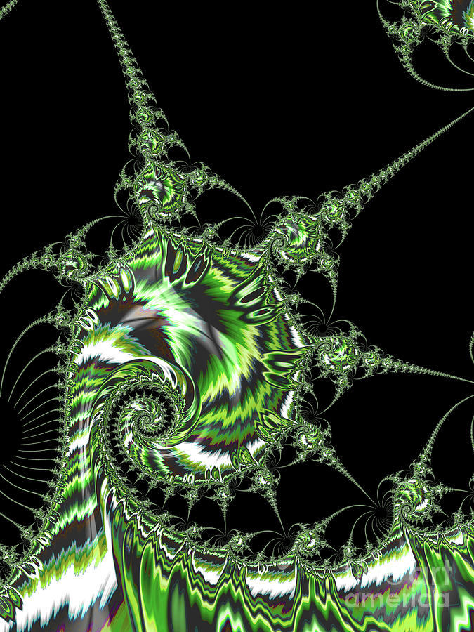 Abstract Digital Art - Green Spirals and Spikes by Elisabeth Lucas