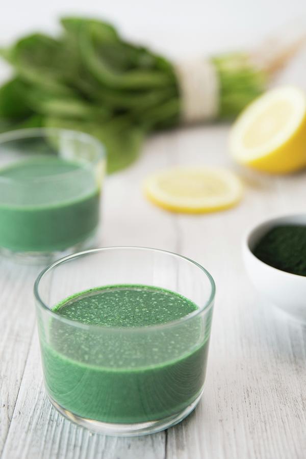 Green Spirulina Juice With Ginger And Banana Photograph by Elle Brooks
