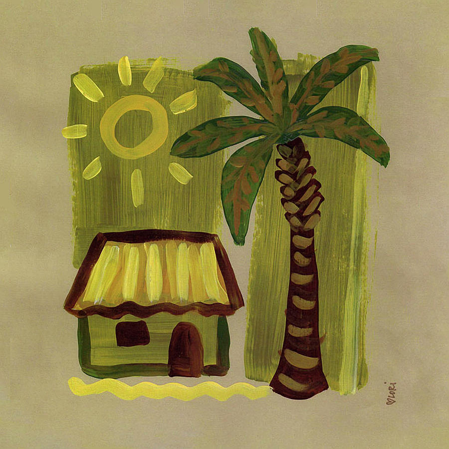 Beach Painting - Green Tiki Hut by Cherry Pie Studios