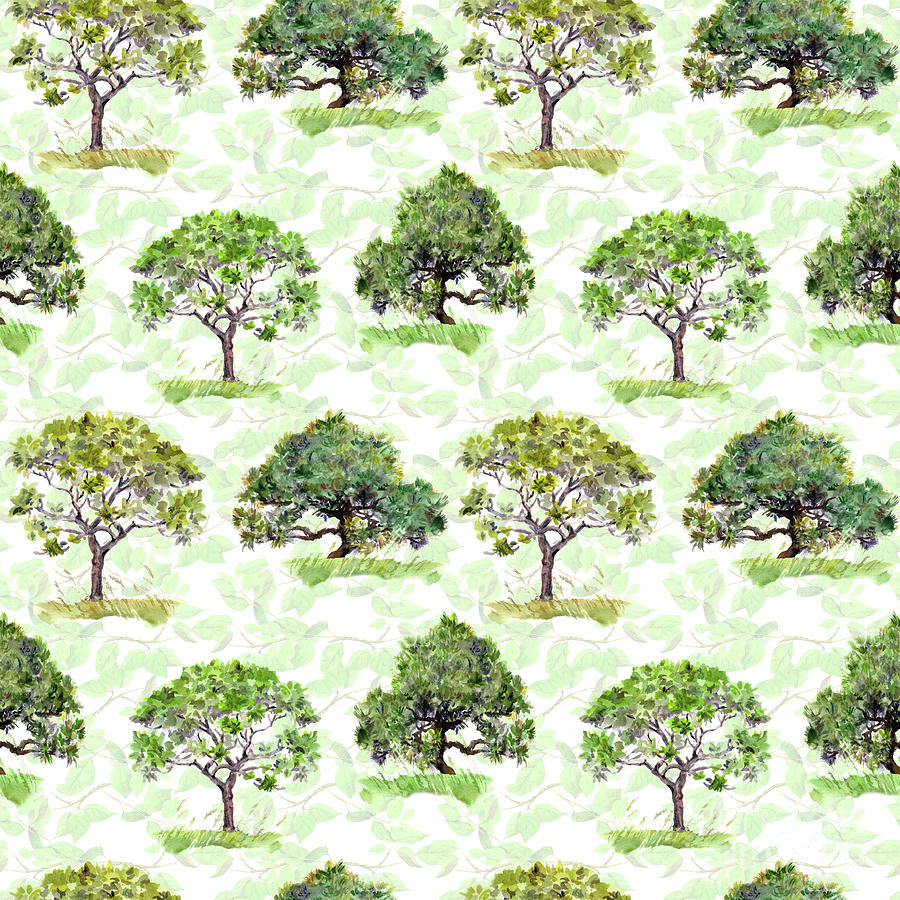 Green Trees. Park, Forest Repeating Digital Art by Zzorik