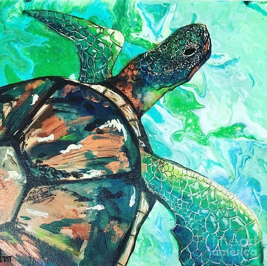 Green Turtle Painting by Michelle Bowe - Pixels