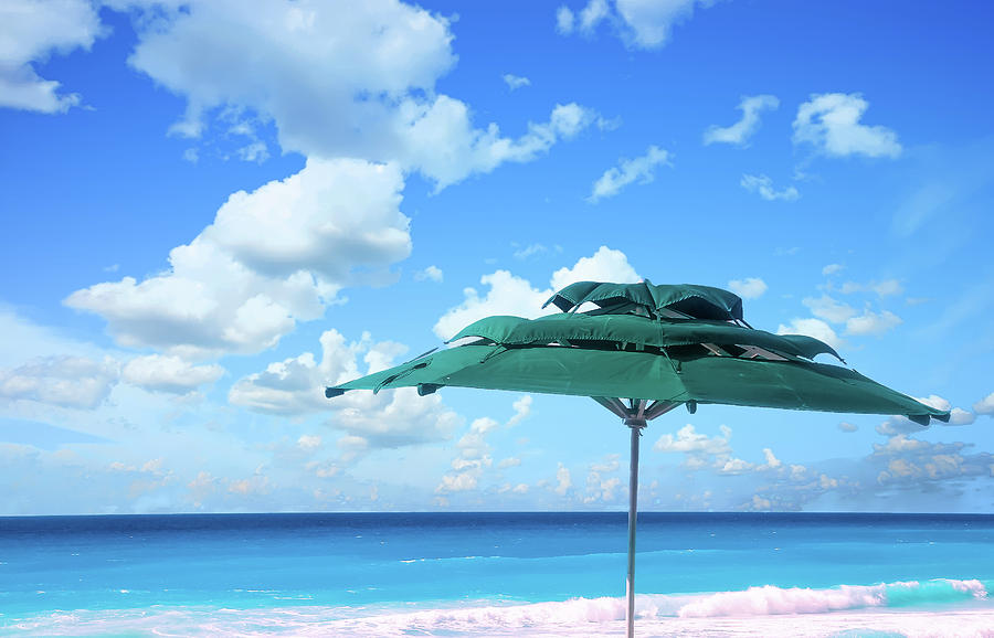 Green Umbrella and Ocean Photograph by Darryl Brooks
