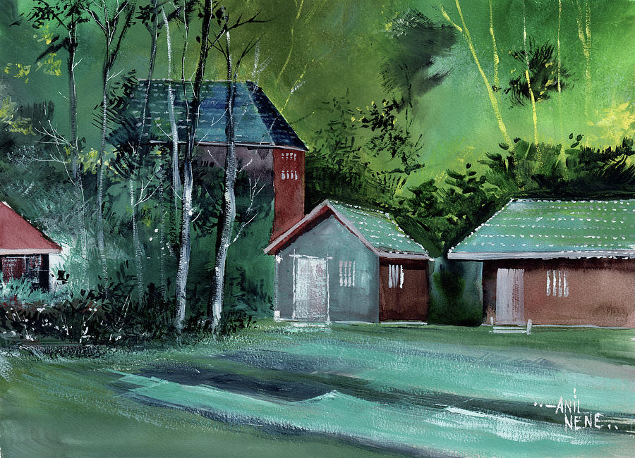 Green Village Painting by Anil Nene