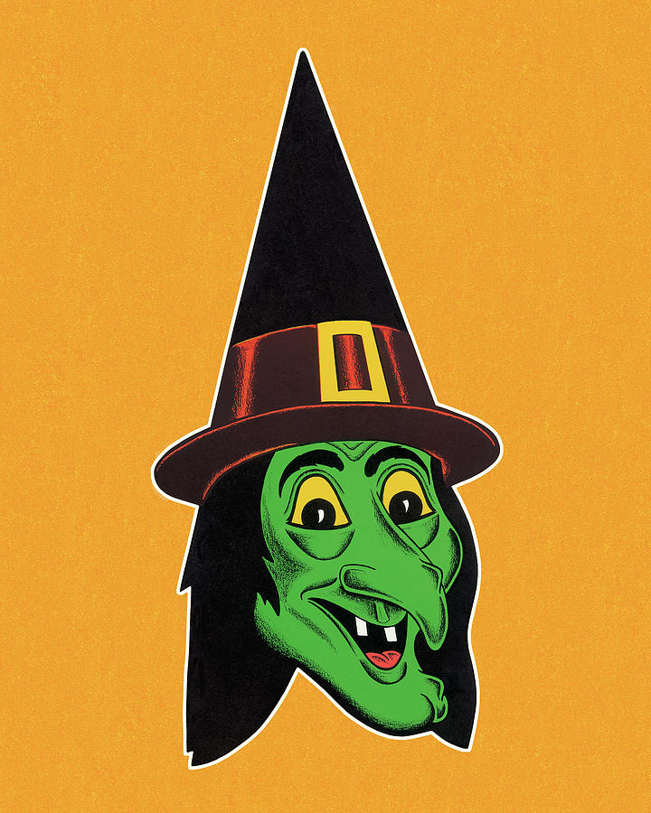 Halloween Drawing - Green Witch Wearing Hat by CSA Images