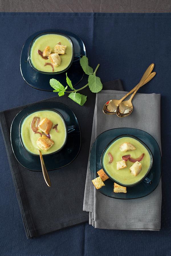 Green Zebra Tomato, Cucumber And Mint Soup Photograph by Duca