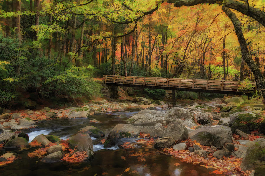 Bridge Photograph - Greenbrier Bridge With Stream Watercolor by Galloimages Online