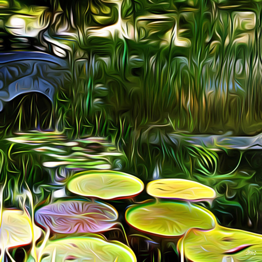 Bridge Digital Art - Greenery Pond by Pamela Storch