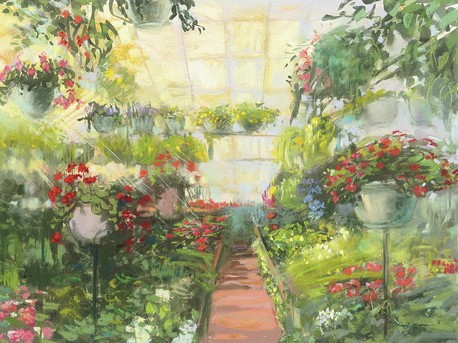 Greenhouse Flowers Crop Painting By Carol Rowan Fine Art America