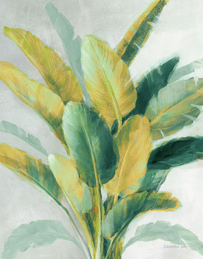 Botanicals Painting - Greenhouse Palm II Teal Green And Gold Crop by Danhui Nai