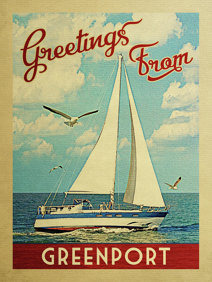 Greenport Sailboat Vintage Travel Digital Art by Flo Karp