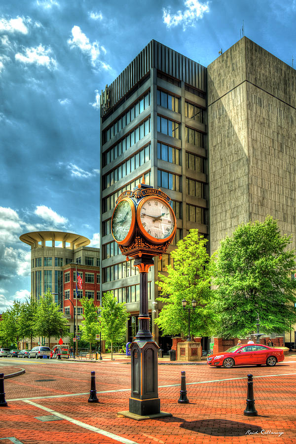 Greenville SC Liberty Clock 2 Downtown Cityscape Art Photograph by Reid