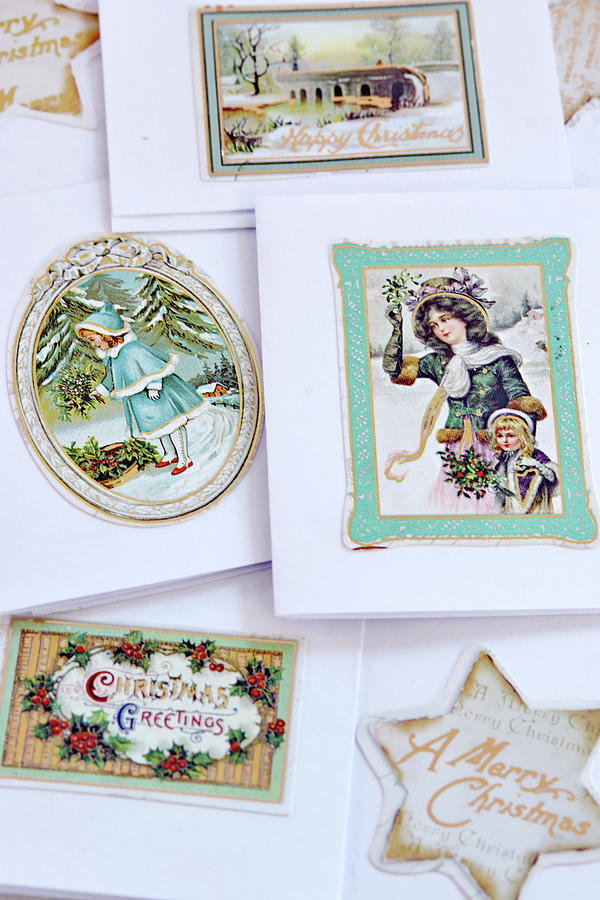 Greetings Cards With Nostalgic Christmas Motifs Photograph by Angelica Linnhoff