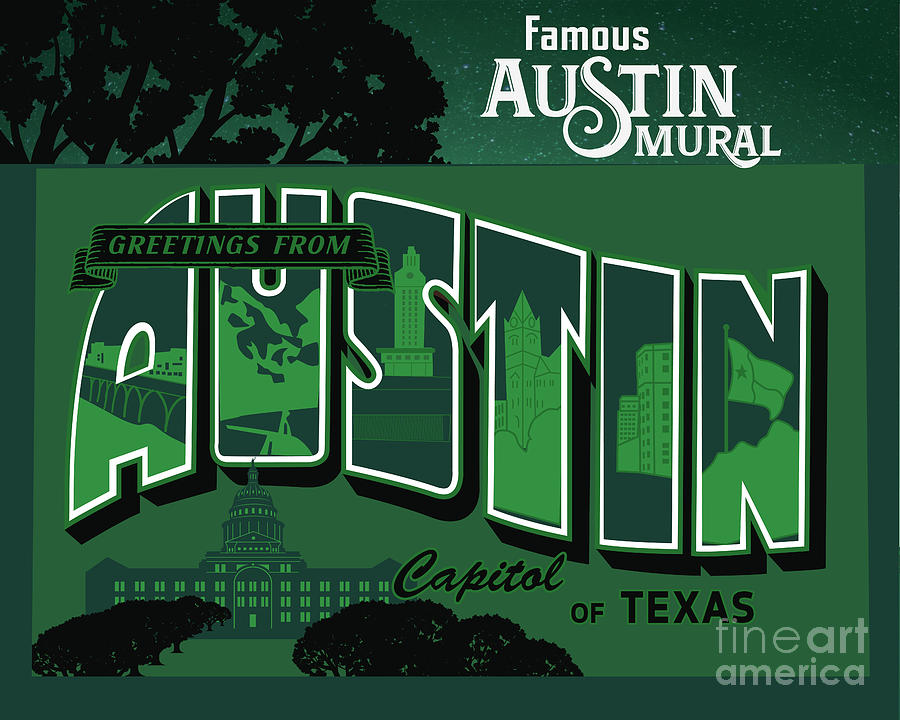 Style Painting - Greetings From Austin Famous Mural Fine Art Print by Dan Herron