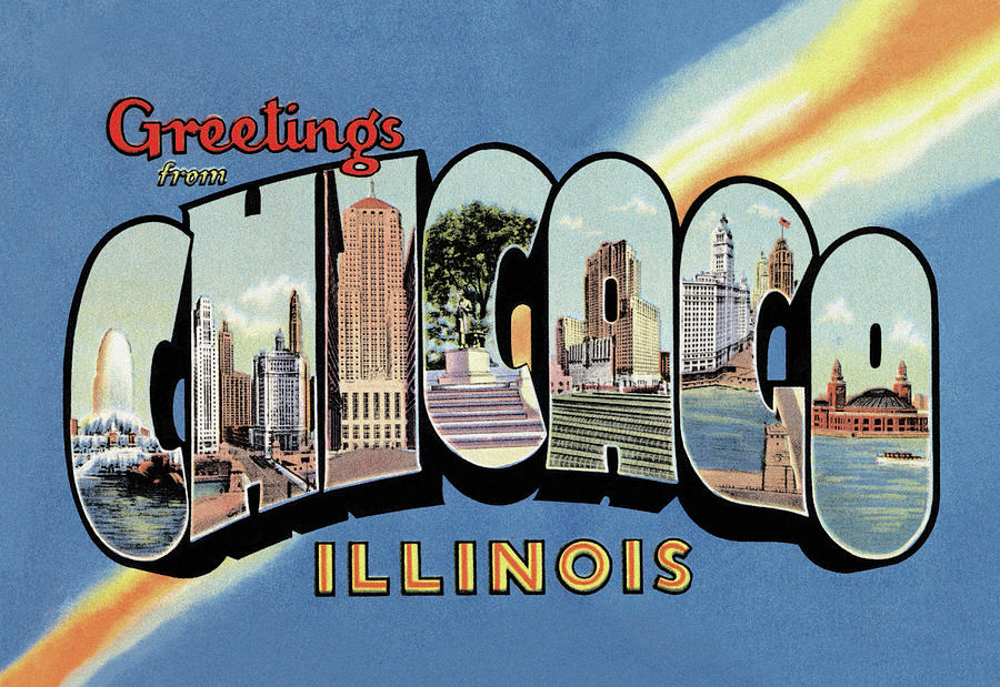 Greetings from Chicago Illinios Painting by Curt Teich Publishers