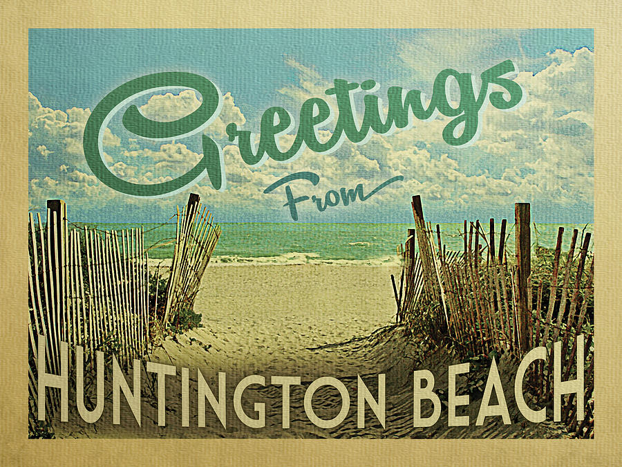 Greetings From Huntington Beach Digital Art by Flo Karp